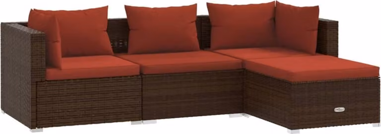 Set Divani da Giardino 4 pz con Cuscini in Polyrattan Marrone