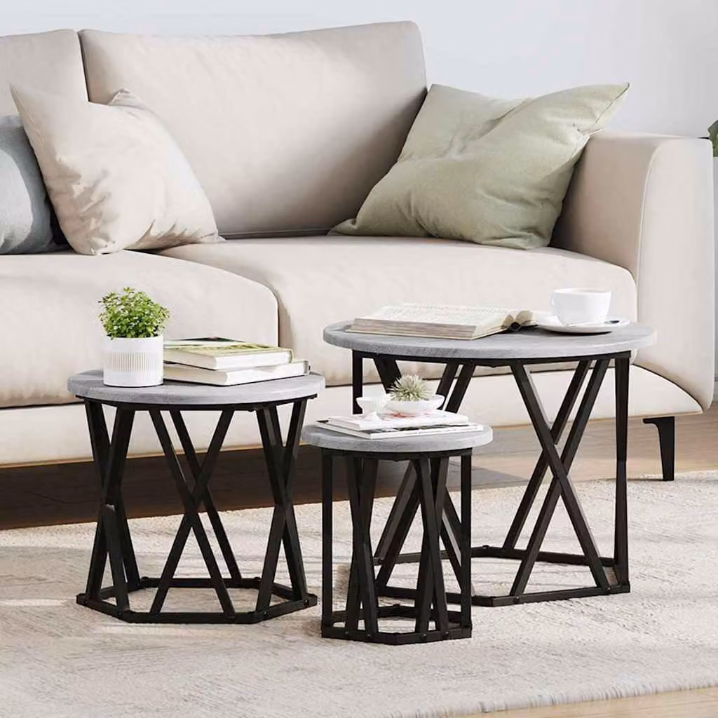Maison Exclusive - Set di 3 tavolini laterali impilabili, colore grigio Sonoma, dimensioni 53 x 53 x 40 cm