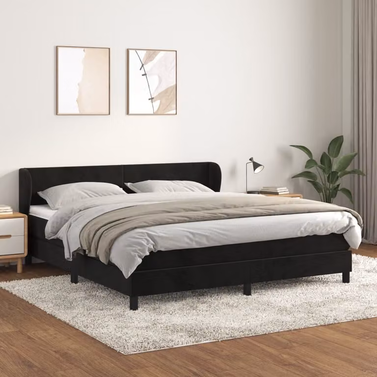 The Living Store Letto a molle con materasso nero 180x200 cm in velluto