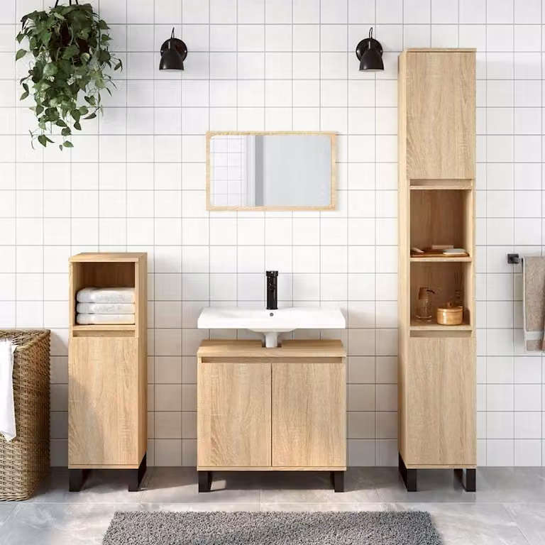 Mobile da bagno vidaXL in legno multistrato Rovere Sonoma marrone L: 58 cm, P: 33 cm, H: 60 cm