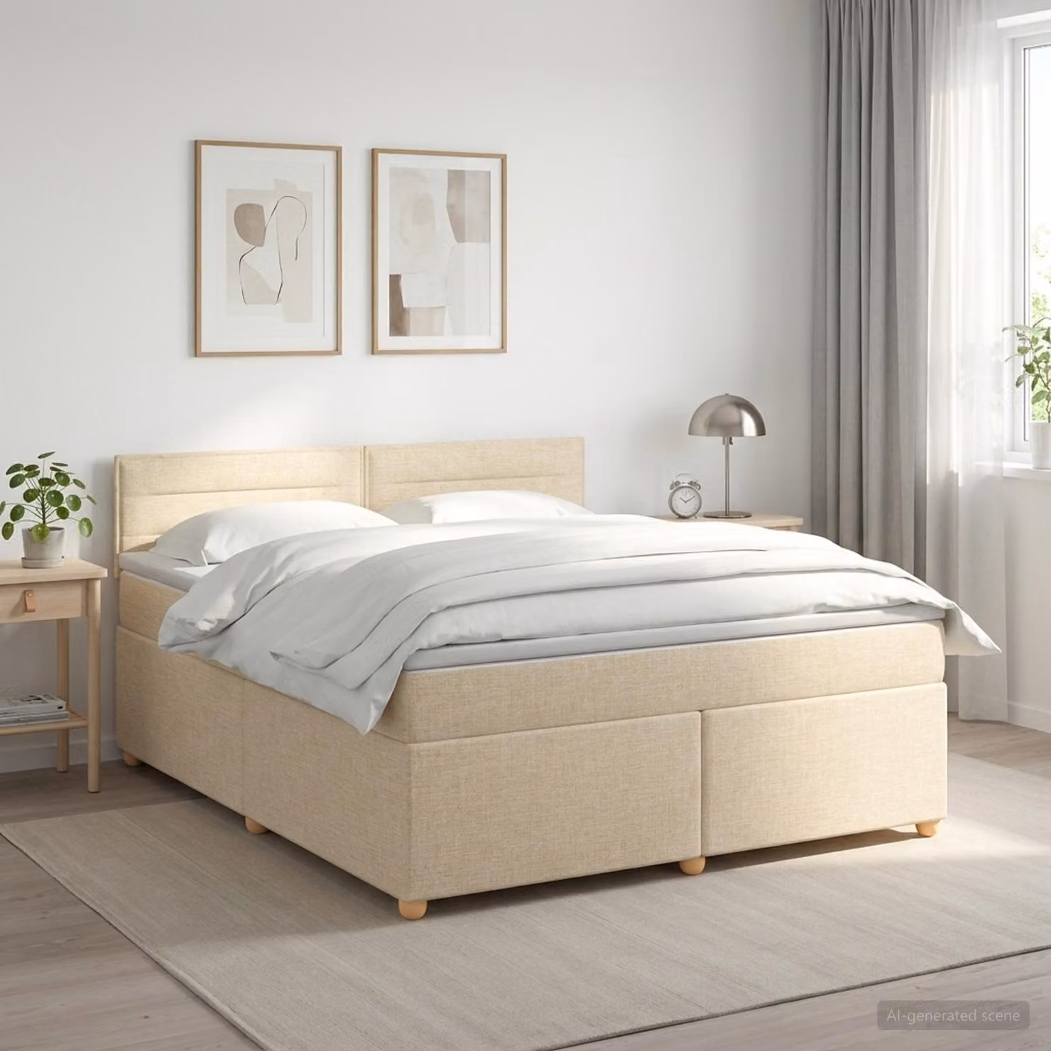 Letto box spring con materasso ibrido vidaXL in tessuto beige e bianco L/P: 140 x 200 cm