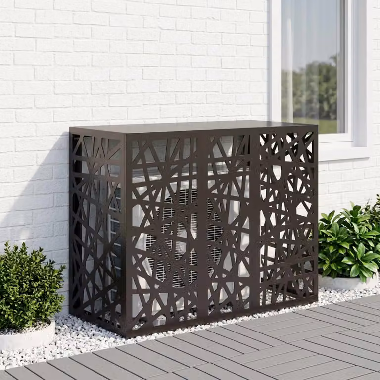 Copertura per condizionatore d'aria vidaXL in acciaio, Nero, L 110 x P 50 x H 80 cm