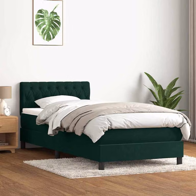 vidaXL Giroletto a Molle con Materasso Ibrido in Velluto Verde Scuro L: 80 cm, H: 223 cm
