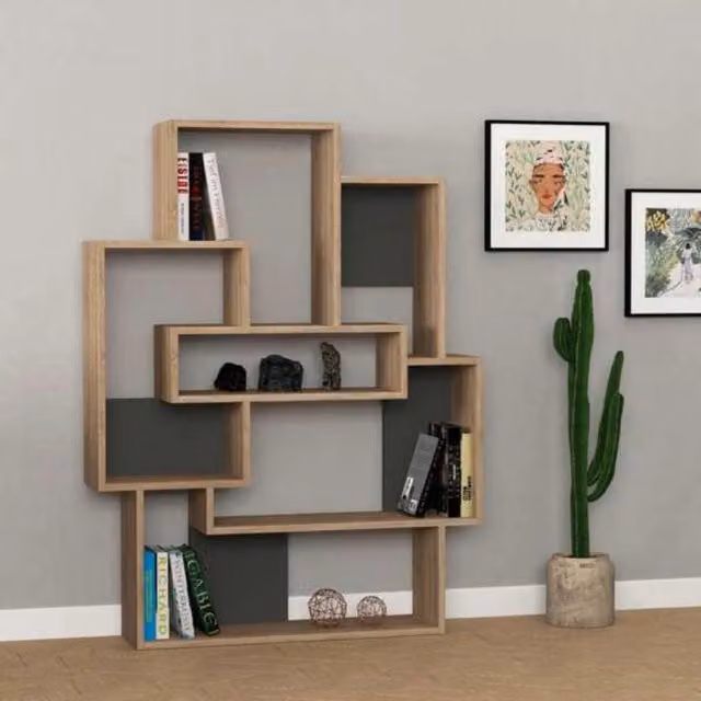 Libreria Barce GIORDANOSHOP in rovere, design moderno per soggiorno, L 101 cm x P 22 cm x H 132 cm