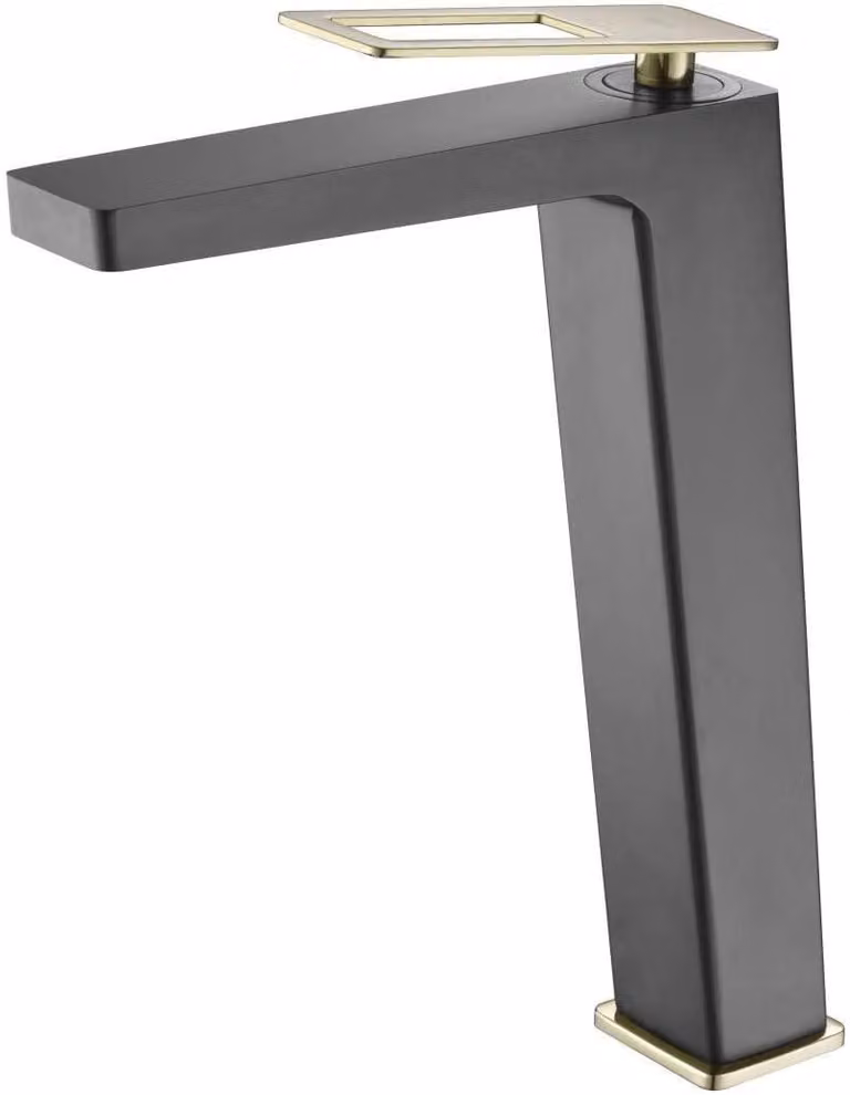 Miscelatore per lavabo, con beccuccio alto, finitura nero opaco/oro, 28,9 cm