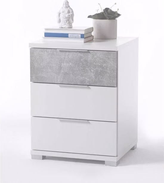 Cassettiere moderna a 3 ante con finitura in cemento bianco, 46 x 61 x 42 cm