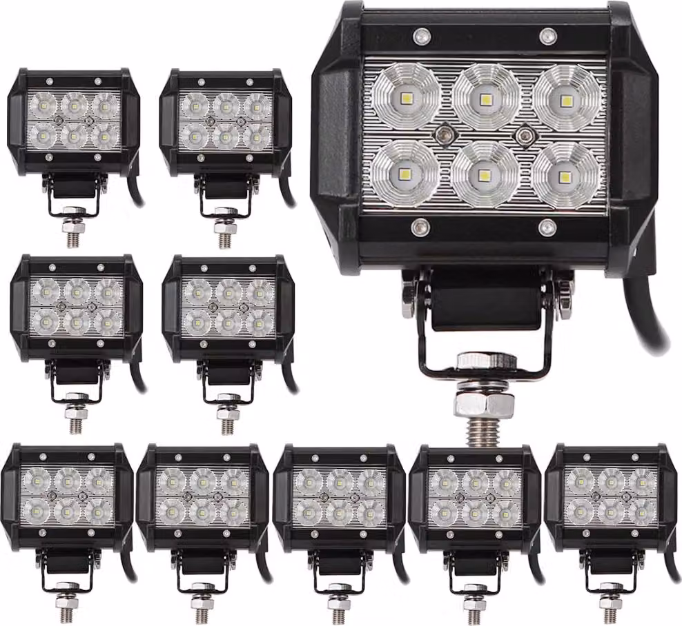 Greenmigo 10X 18W LED 1800LM 6000K 12V 24V Luce da lavoro Fuoristrada Proiettore riflettore IP67 Proiettore da lavoro