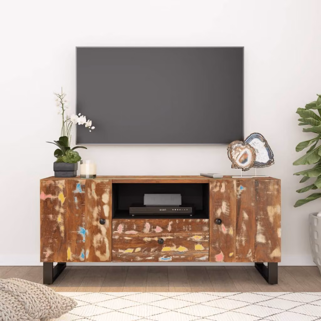 Mobile TV vidaXL in legno massello recuperato e multistrato, colore marrone, L 105 cm x P 33,5 cm x H 46 cm