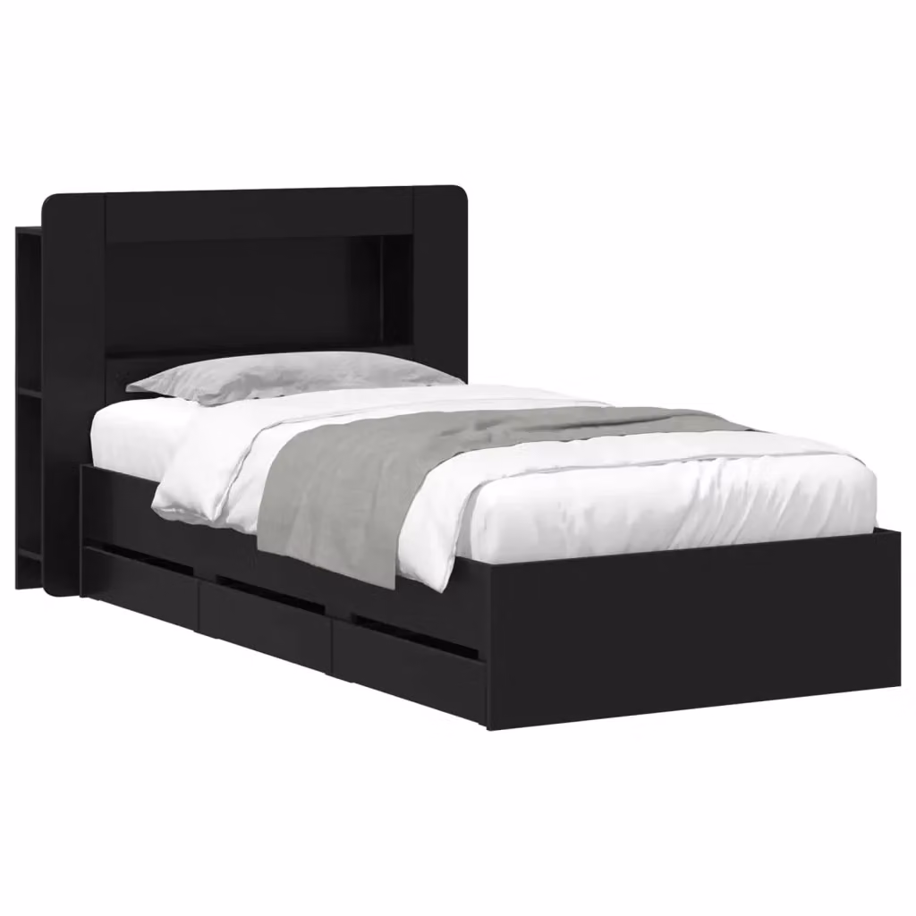 Letto con contenitore e testata vidaXL in legno nero L: 140 cm, P: 190 cm, H: 93,5 cm – 2