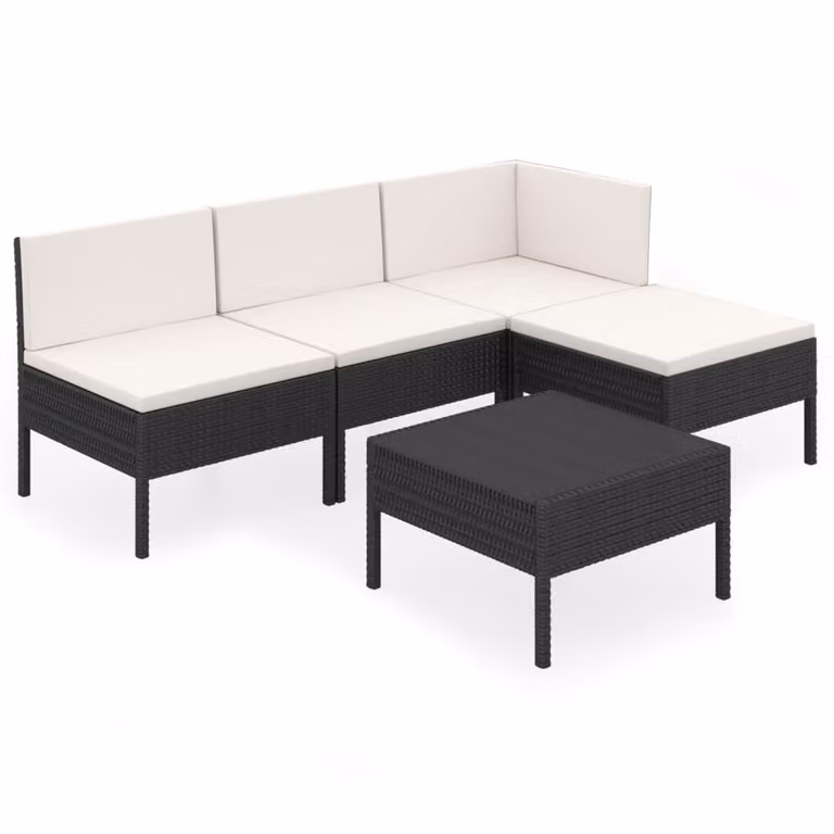 Set Divani da Giardino 5 pz con Cuscini in Polyrattan Nero