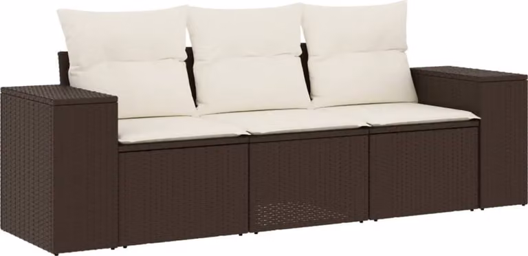 Set Divano da Giardino 3 pz con Cuscini Marrone in Polyrattan