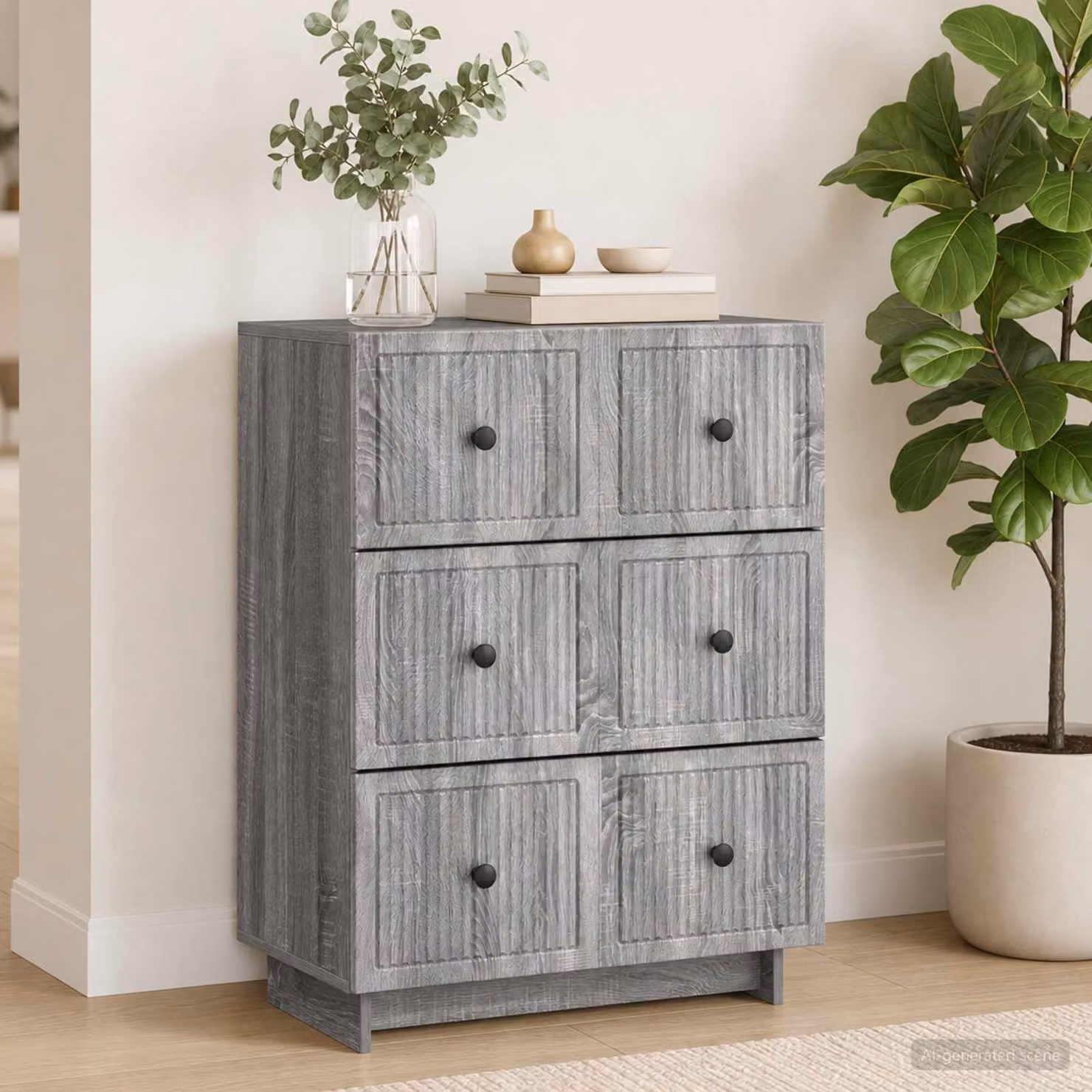 Carrello mobile con cassetti vidaXL in legno e metallo grigio L/P/H: 66 x 34,5 x 90 cm