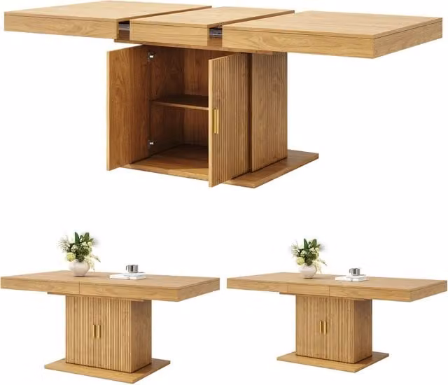 Tavolo da pranzo allungabile 120-160 x 80 x 76 cm in MDF effetto legno naturale; base doppia; marrone chiaro