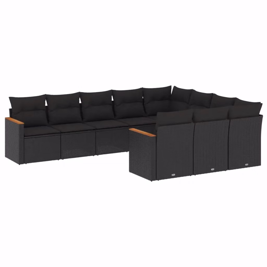 Set di Divani da Giardino vidaXL a Forma di U con Cuscini Neri e Struttura in Metallo e Polyrattan – 2