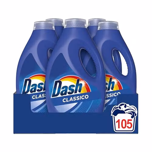 Dash Detersivo Liquido Lavatrice, 105 Lavaggi (21x5), Classico, Rimuove Le Macchie, Efficace Anche A Freddo E In Cicli Brevi