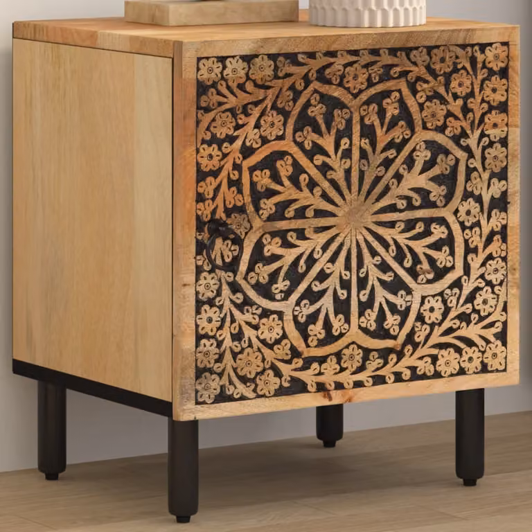 vidaXL Comodino in Legno di Mango e Metallo Marrone Stile Retro L: 40 cm, P: 33 cm, H: 46 cm