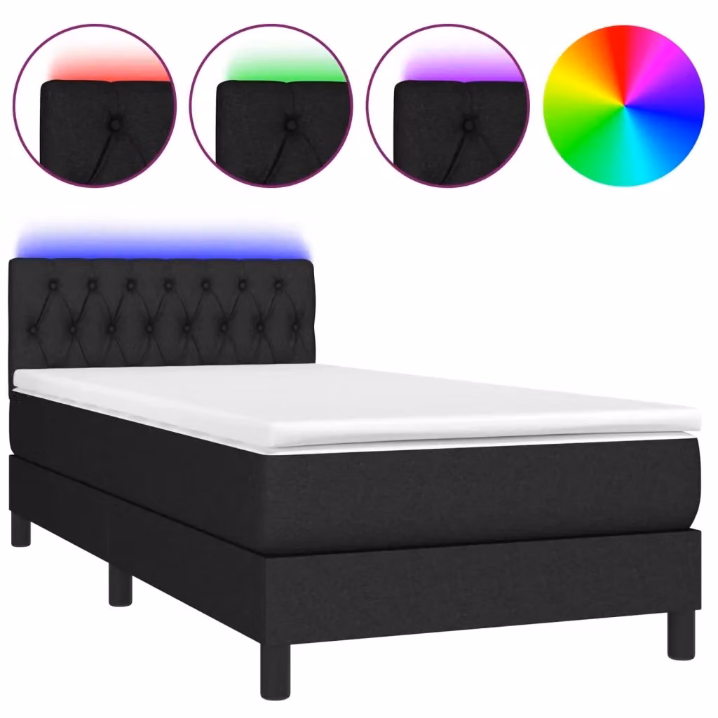 Letto Ibrido vidaXL con Materasso, Illuminazione LED Sotto il Letto e Porte USB, Tessuto Nero, L 100 x P 200 cm – 2