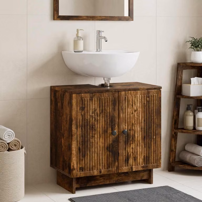 Armadio per lavabo da bagno vidaXL EDE moderno in Rovere Fumo, L: 59,5 cm, P: 31,5 cm, H: 59 cm