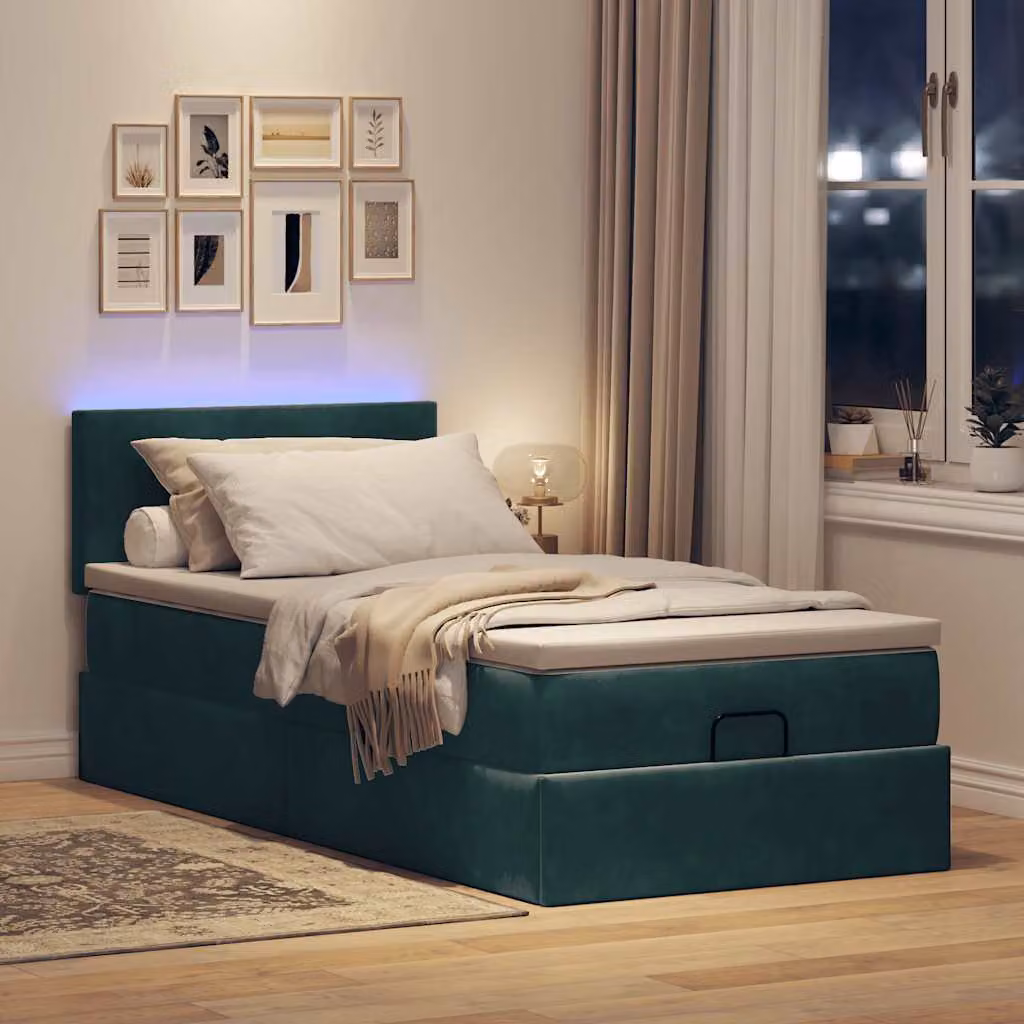 Maison Exclusive - Pouf Letto con Materasso e LED Verde Scuro 90x200cm in Velluto