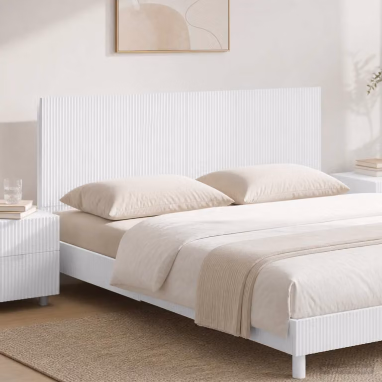 Testiera da muro vidaXL ARNHEM in legno ingegnerizzato bianco lucido con ripiano integrato L 160 x H 50 x P 13,4 cm