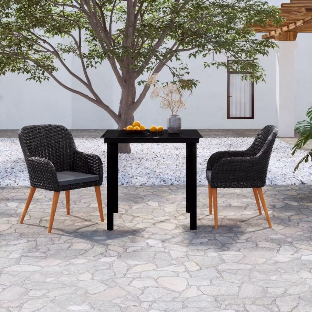 Maison Exclusive - Set da pranzo da giardino a 3 pezzi con cuscini neri