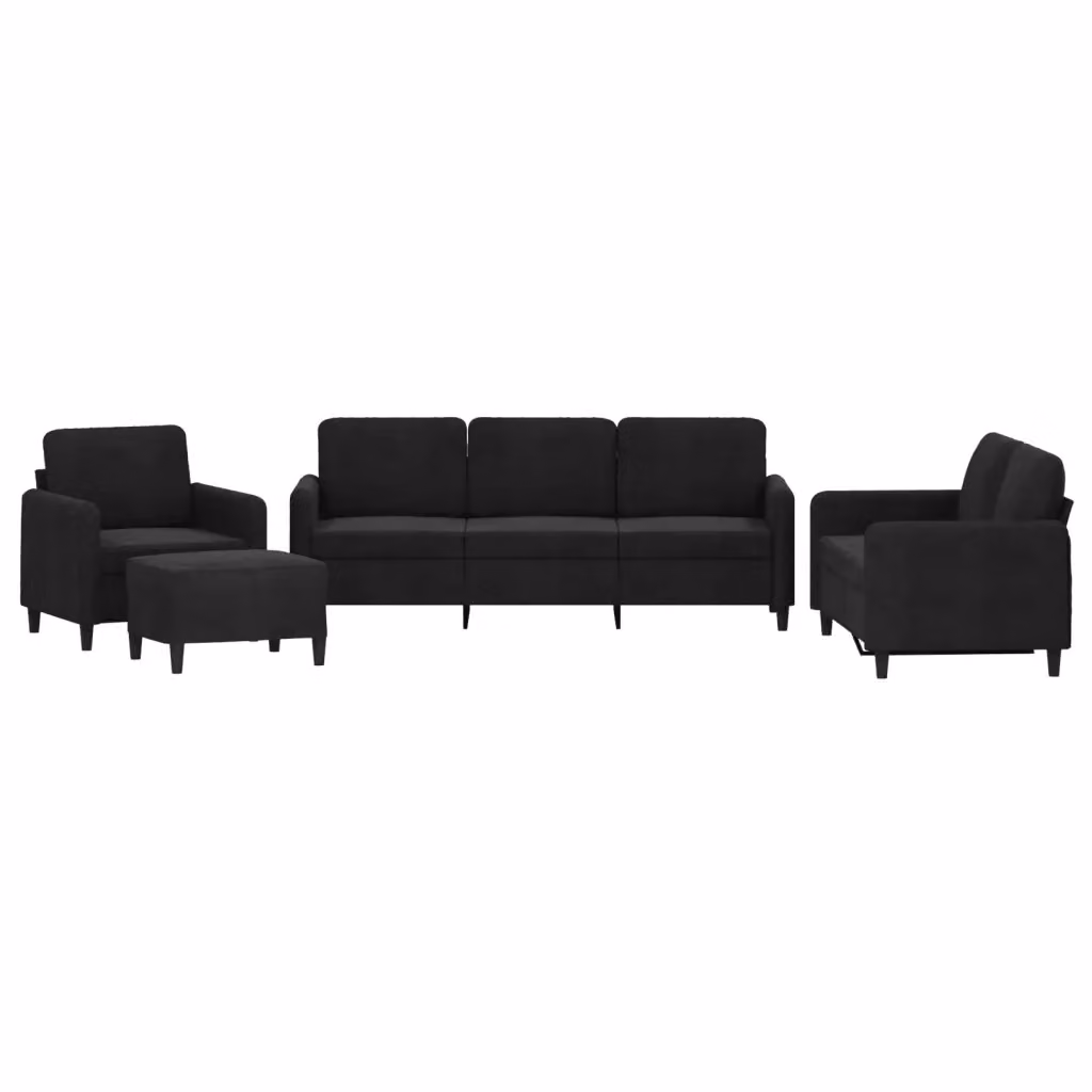 Set di divani moderno vidaXL in velluto nero composto da un divano a 3 posti, un divano a 2 posti, un pouf e cuscini coordinati per il tuo soggiorno – 2