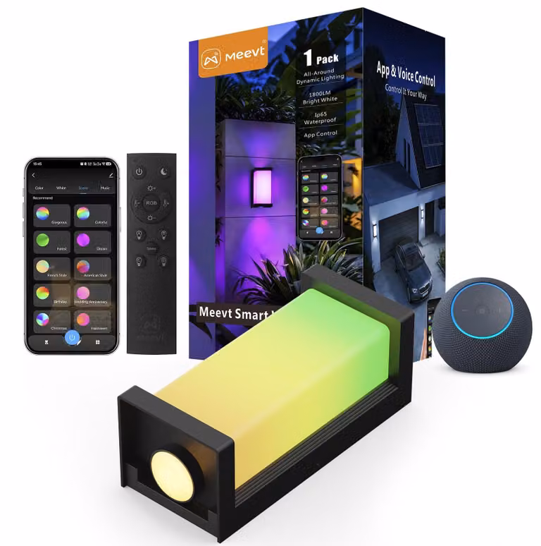 Lampada da parete a LED per esterni, RGBCW, 1800 lumen, 1 unità, alluminio, colore nero