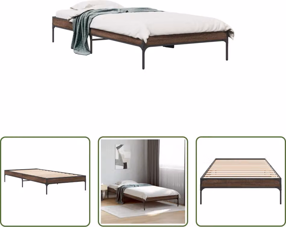 The Living Store Struttura letto in rovere marrone 100x200 cm Materiale a base di legno Metallo