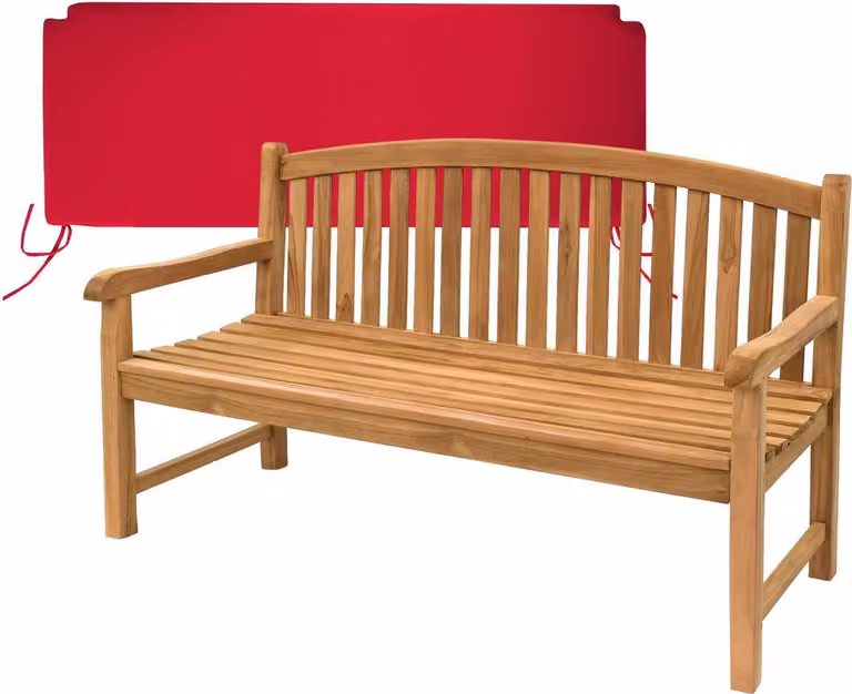 Teakholz Bank Bari 150cm Massivholz Wetterfest + Sitzkissen Rot