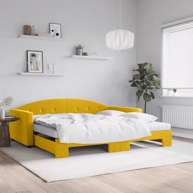 Divano Letto Estraibile vidaXL in Velluto Giallo con Materasso in Schiuma L/P/H: 222 x 110 x 75 cm, Dimensioni Materasso: 100 x 200 cm