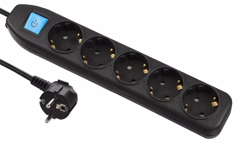 Ciabatta multipresa a 5 prese con interruttore, cavo da 1,5 metri, multipresa, colore nero
