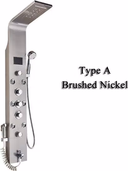 Rubinetto doccia, pannello doccia a LED, display temperatura, nichel spazzolato 8009