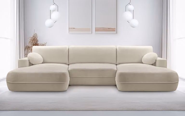 AX LIVING Divano ad angolo con funzione letto Beige Peoni, larghezza 364 cm, elegante