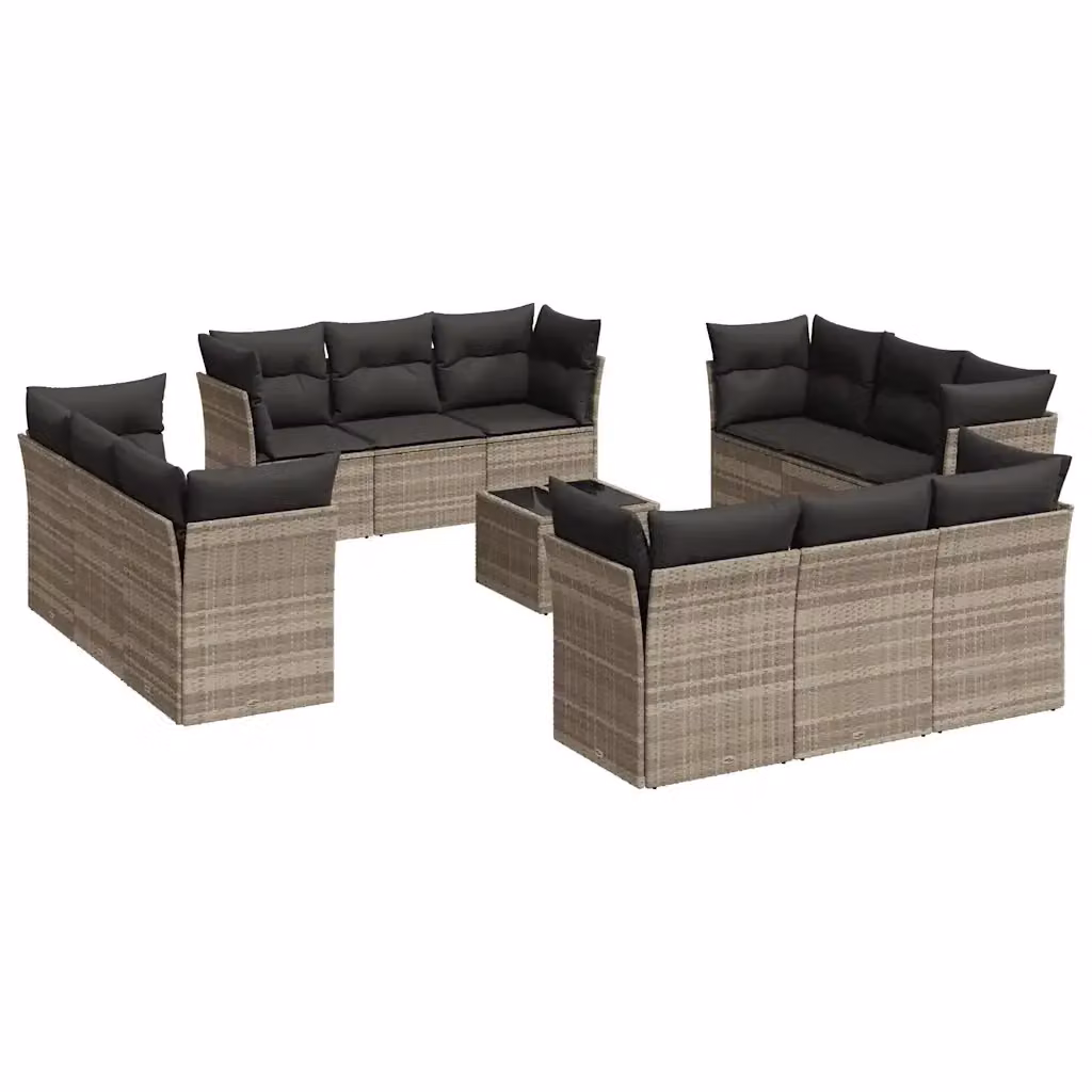 Set di divani da giardino VIDAXL a forma di U in polyrattan grigio chiaro con 13 pezzi e cuscini inclusi – 2