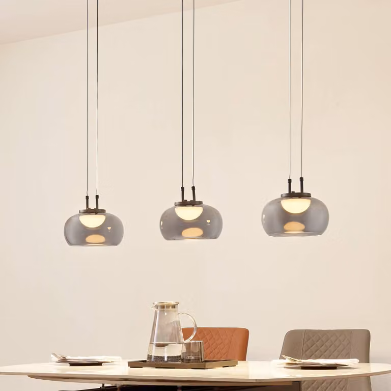 Lampada a sospensione in vetro Dain Lucande, Alluminio / Grigio / Zincato, Soggiorno / Sala da pranzo, Vetro, Moderno, Lampada a sospensione