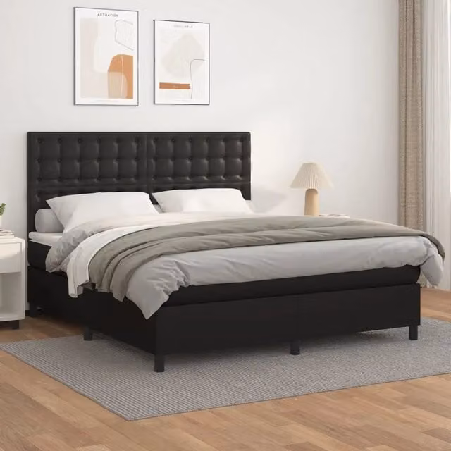 Letto Ibrido con Giroletto a Molle e Materasso vidaXL in Similpelle Nero e Bianco L/P/H: 203 x 180 x 128 cm – 1