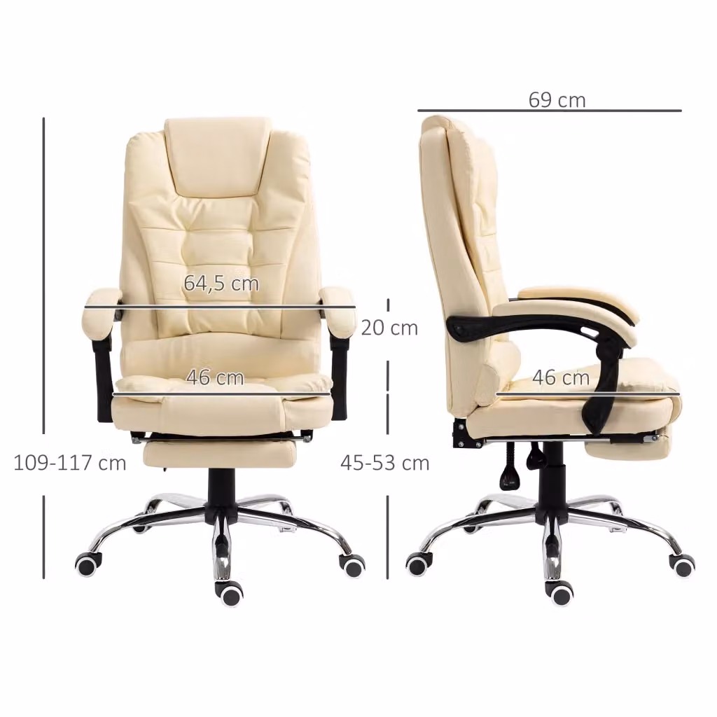 Sedia da ufficio ergonomica WISHDOR con poggiatesta, poggiapiedi e braccioli in pelle sintetica, colore beige – 2