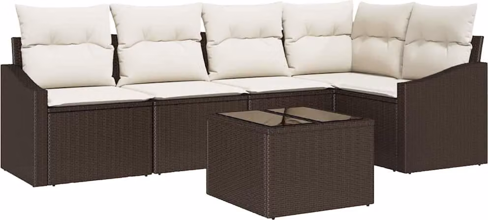Set di divani con cuscino 6 pcs Marrone polyrattan