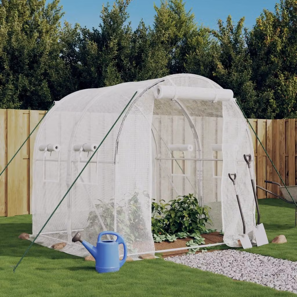 Serra con telaio in acciaio galvanizzato bianco vidaXL con copertura in policarbonato e finestra, L/P/H: 2 x 2 x 2 m