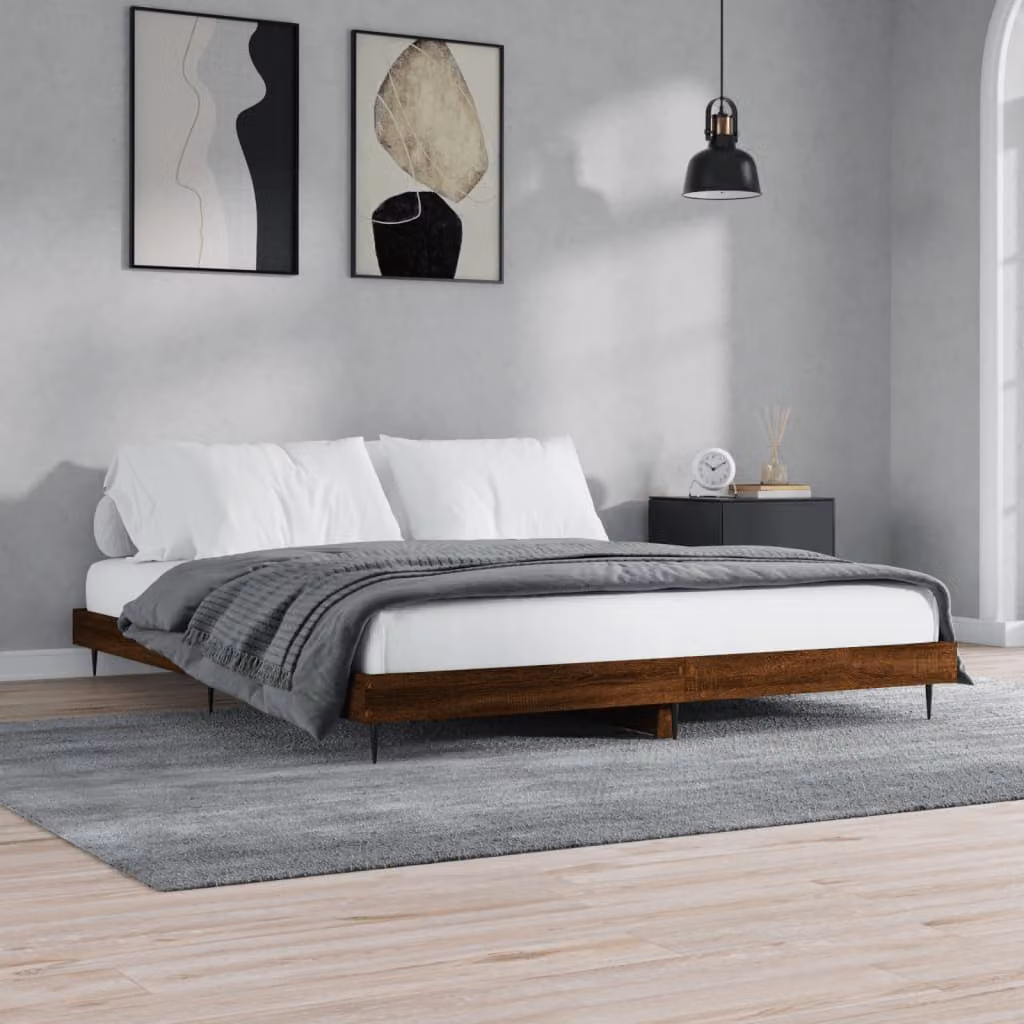 Giroletto senza materasso vidaXL in rovere marrone con doghe fisse in legno e struttura in metallo 200x200 cm – 1