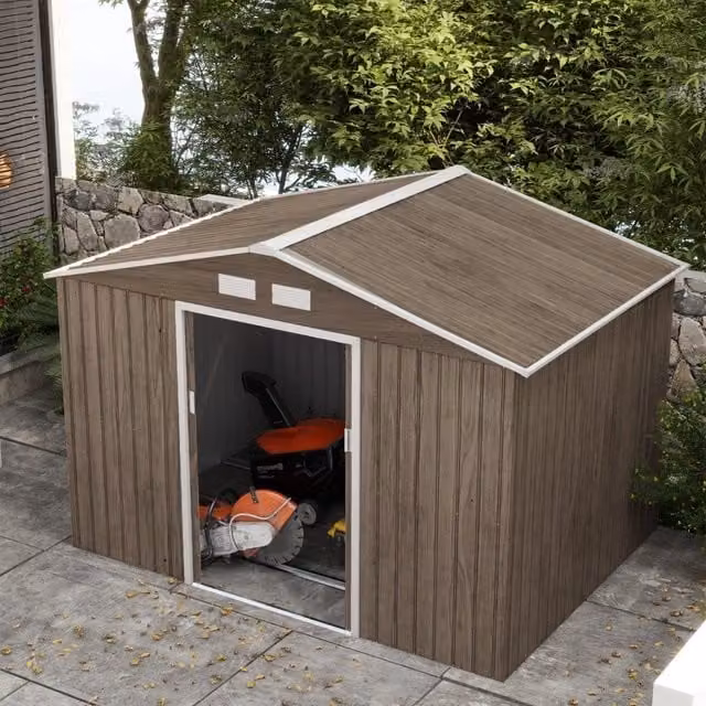Casa da giardino REDOM in acciaio marrone con 2 porte scorrevoli L: 277 cm, P: 195 cm, H: 192 cm