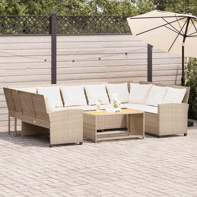 vidaXL Divano da giardino angolare in polyrattan beige con cuscini e struttura in metallo