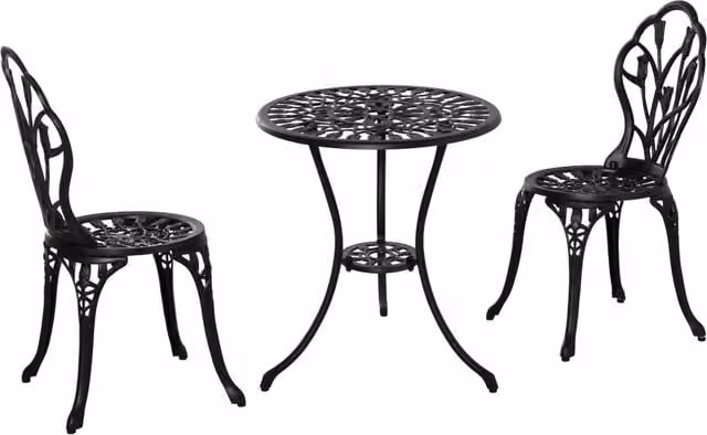 Set Tavolino e 2 Sedie da Giardino Outsunny in Alluminio Nero Opaco