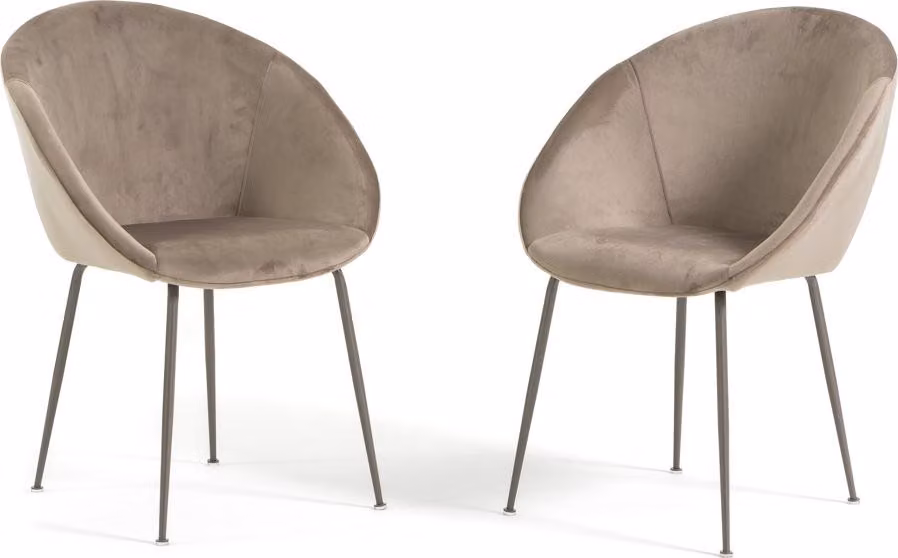 Set di 2 sedie da interno in tessuto imbottito con gambe in metallo - design elegante e confortevole per sala da pranzo, cucina, camera da letto, bar e ristorante - IRIS - Tortora/Tartaruga