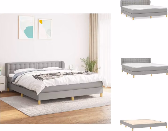 vidaXL Letto a molle con materasso grigio chiaro 180x200 cm in tessuto - Letti & strutture letto