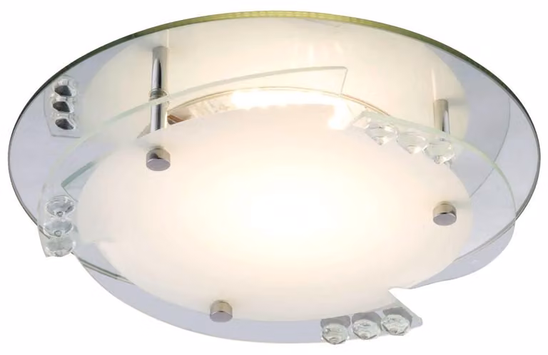 Lampada da soffitto a LED, vetro bianco, cristalli, bordo a specchio, diametro 25 cm