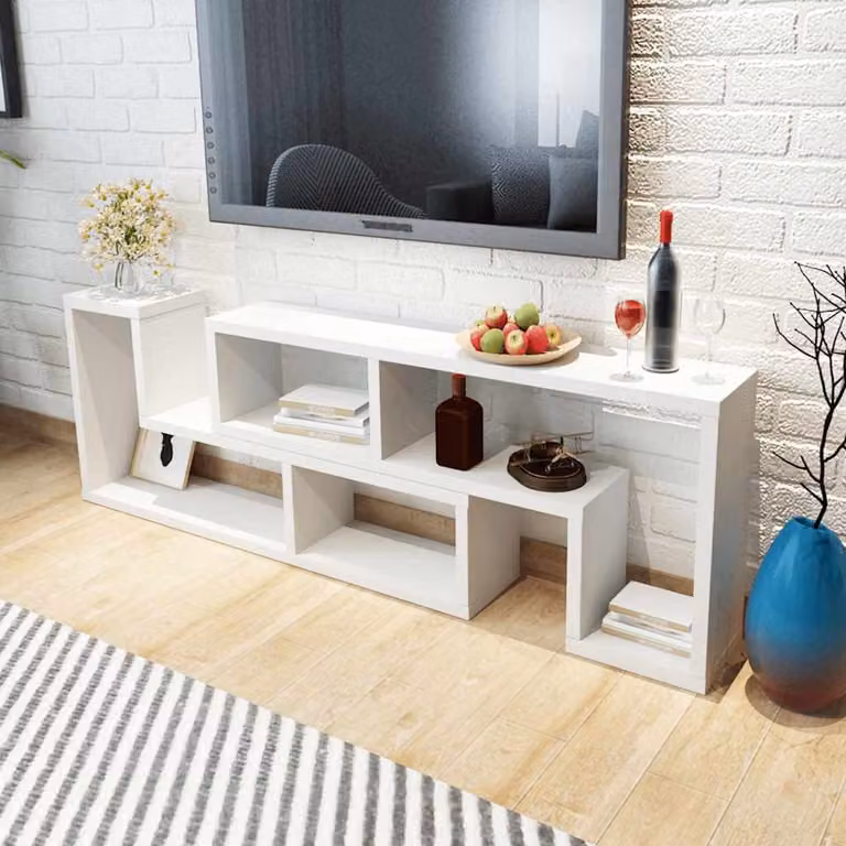 vidaXL Mobile Porta TV Doppio a L Bianco in MDF e Legno con Ripiani Media per Soggiorno L 120 cm x P 30 cm x H 56,4 cm