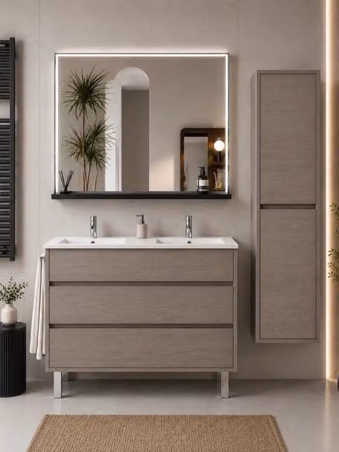 Mobile bagno con lavabo ORIGENBATH IMPERIA senza specchio 120x45 cm doppio lavabo rovere smoky con colonna