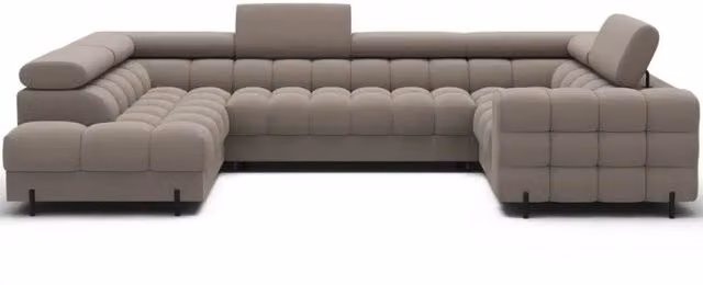 Divano panoramico convertibile FACTORY di MEUBLORAMA, modello a L con angolo sinistro, colore beige, con vano contenitore e funzione letto per adulti, L 346 cm x P 174 cm x H 93 cm