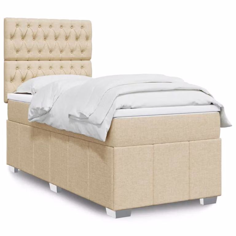 vidaXL Giroletto a Molle Ibrido con Materasso in Tessuto Beige e Bianco L/P/H: 200 x 80 x 150,5 cm